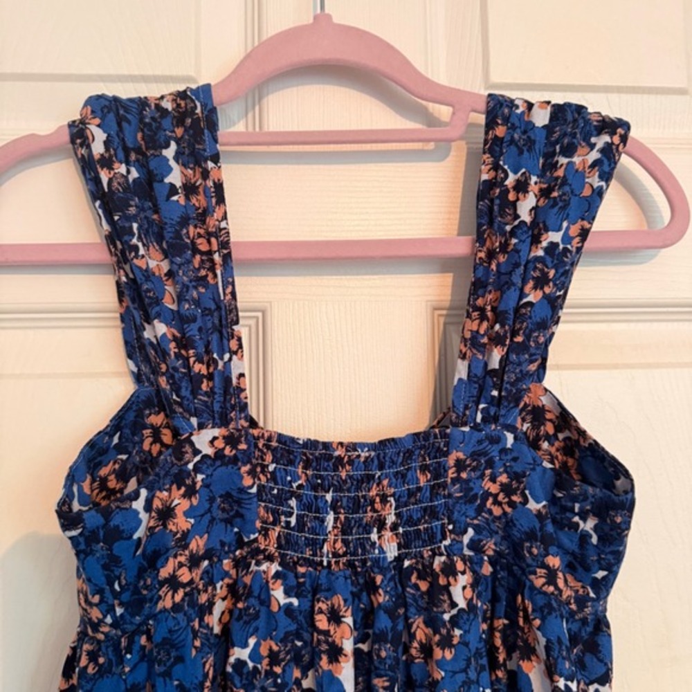 Free People Blue Floral Print Sleeveless Mini Dress XS Smocked Sun Dress - Picture 7 of 10